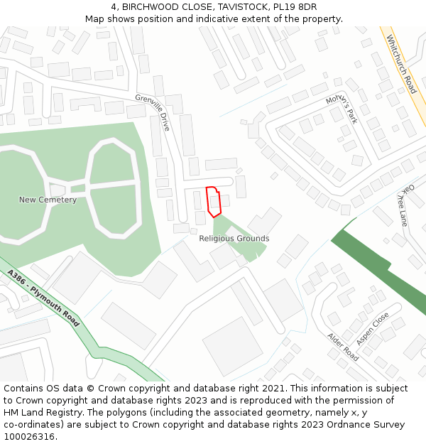 4, BIRCHWOOD CLOSE, TAVISTOCK, PL19 8DR: Location map and indicative extent of plot