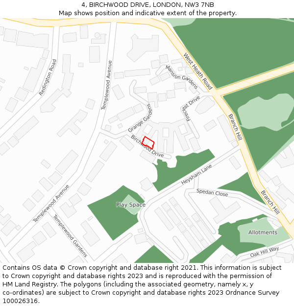 4, BIRCHWOOD DRIVE, LONDON, NW3 7NB: Location map and indicative extent of plot