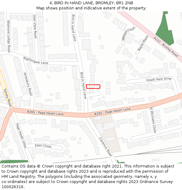 4, BIRD IN HAND LANE, BROMLEY, BR1 2NB: Location map and indicative extent of plot