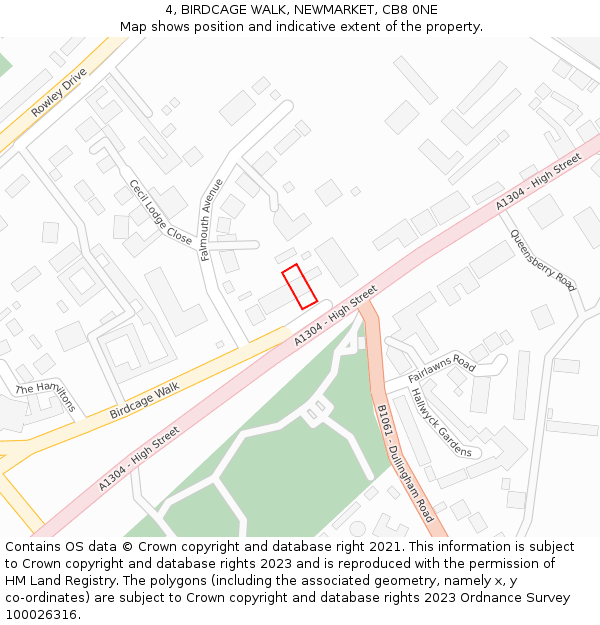 4, BIRDCAGE WALK, NEWMARKET, CB8 0NE: Location map and indicative extent of plot