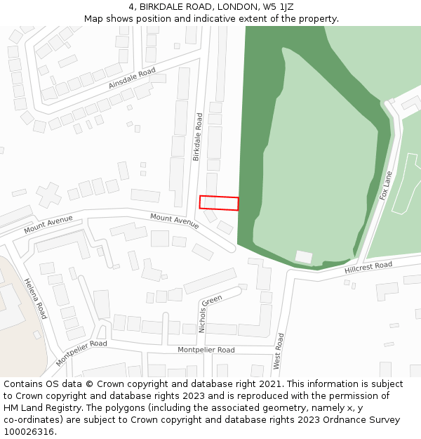 4, BIRKDALE ROAD, LONDON, W5 1JZ: Location map and indicative extent of plot