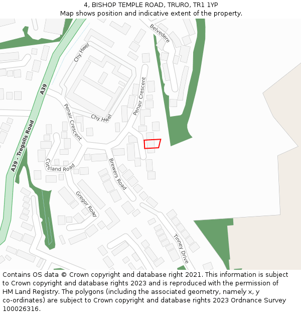 4, BISHOP TEMPLE ROAD, TRURO, TR1 1YP: Location map and indicative extent of plot