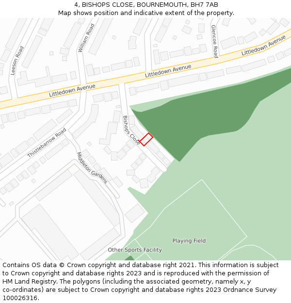 4, BISHOPS CLOSE, BOURNEMOUTH, BH7 7AB: Location map and indicative extent of plot