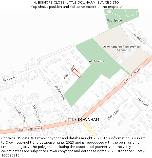 4, BISHOPS CLOSE, LITTLE DOWNHAM, ELY, CB6 2TQ: Location map and indicative extent of plot