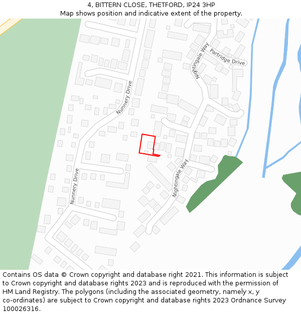 4, BITTERN CLOSE, THETFORD, IP24 3HP: Location map and indicative extent of plot