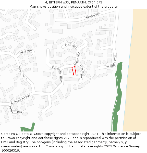 4, BITTERN WAY, PENARTH, CF64 5FS: Location map and indicative extent of plot