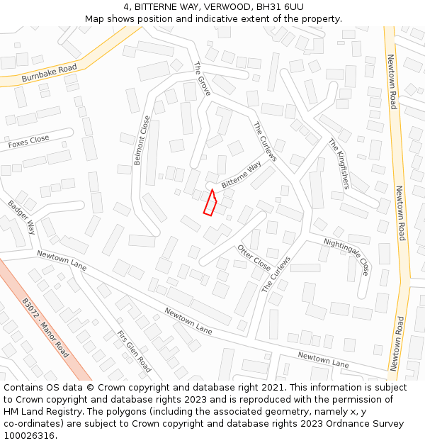 4, BITTERNE WAY, VERWOOD, BH31 6UU: Location map and indicative extent of plot