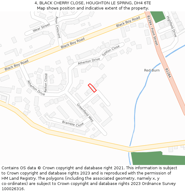 4, BLACK CHERRY CLOSE, HOUGHTON LE SPRING, DH4 6TE: Location map and indicative extent of plot