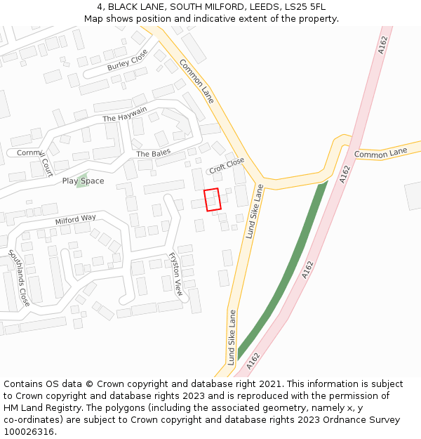 4, BLACK LANE, SOUTH MILFORD, LEEDS, LS25 5FL: Location map and indicative extent of plot