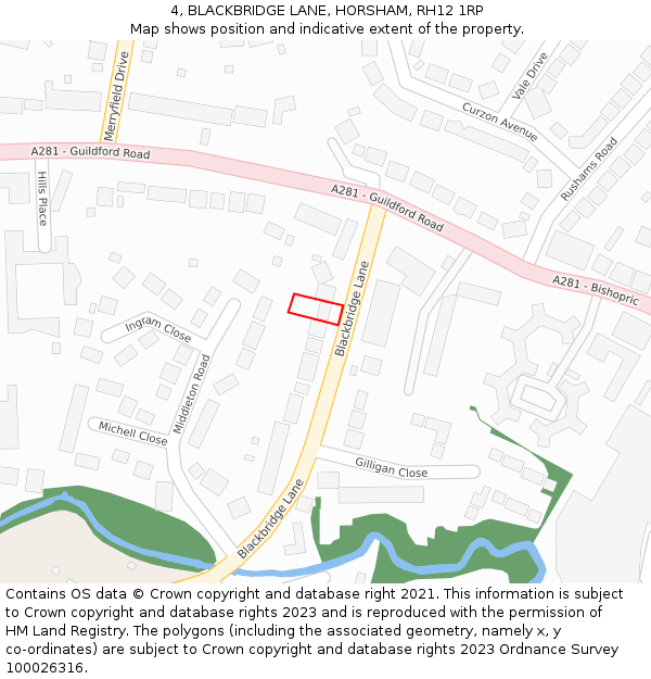 4, BLACKBRIDGE LANE, HORSHAM, RH12 1RP: Location map and indicative extent of plot