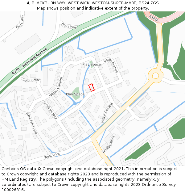 4, BLACKBURN WAY, WEST WICK, WESTON-SUPER-MARE, BS24 7GS: Location map and indicative extent of plot