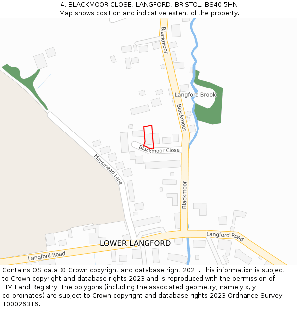 4, BLACKMOOR CLOSE, LANGFORD, BRISTOL, BS40 5HN: Location map and indicative extent of plot
