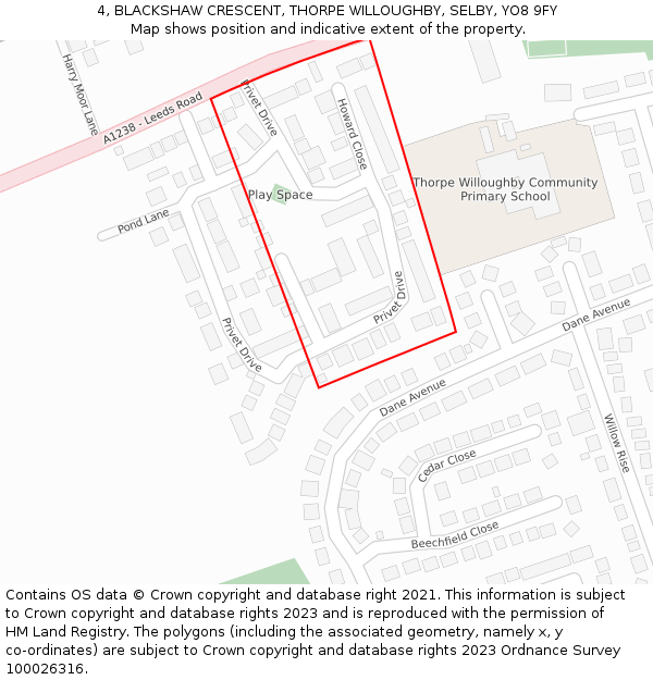 4, BLACKSHAW CRESCENT, THORPE WILLOUGHBY, SELBY, YO8 9FY: Location map and indicative extent of plot
