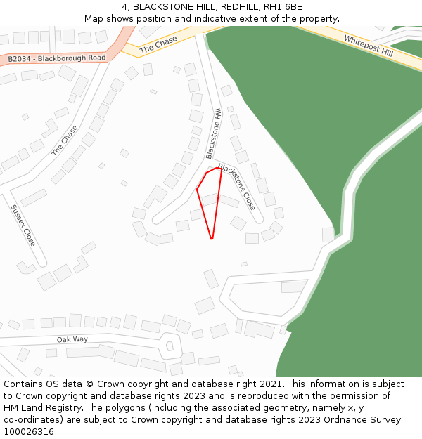 4, BLACKSTONE HILL, REDHILL, RH1 6BE: Location map and indicative extent of plot