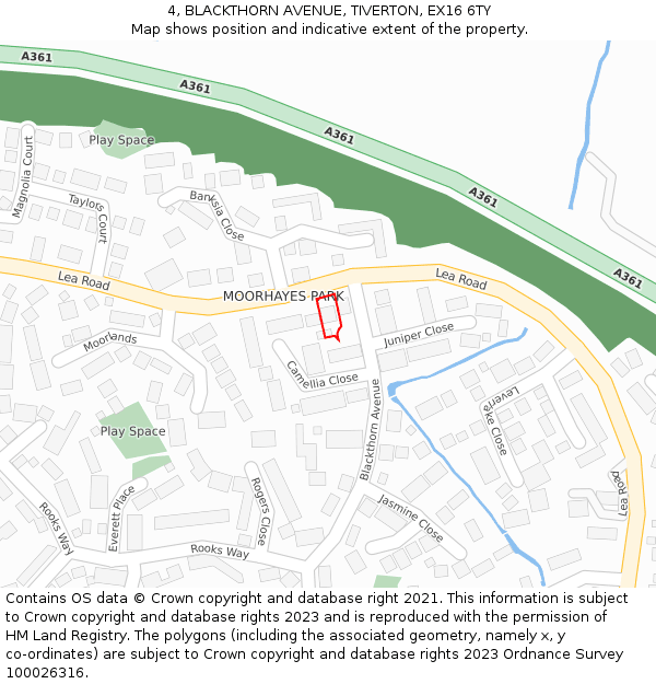 4, BLACKTHORN AVENUE, TIVERTON, EX16 6TY: Location map and indicative extent of plot