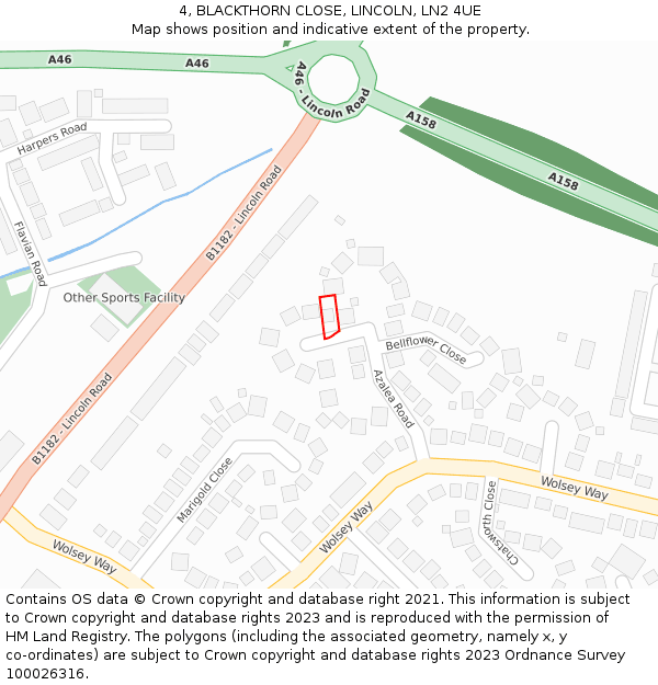 4, BLACKTHORN CLOSE, LINCOLN, LN2 4UE: Location map and indicative extent of plot