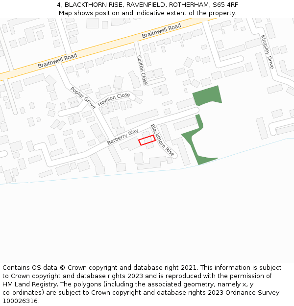 4, BLACKTHORN RISE, RAVENFIELD, ROTHERHAM, S65 4RF: Location map and indicative extent of plot