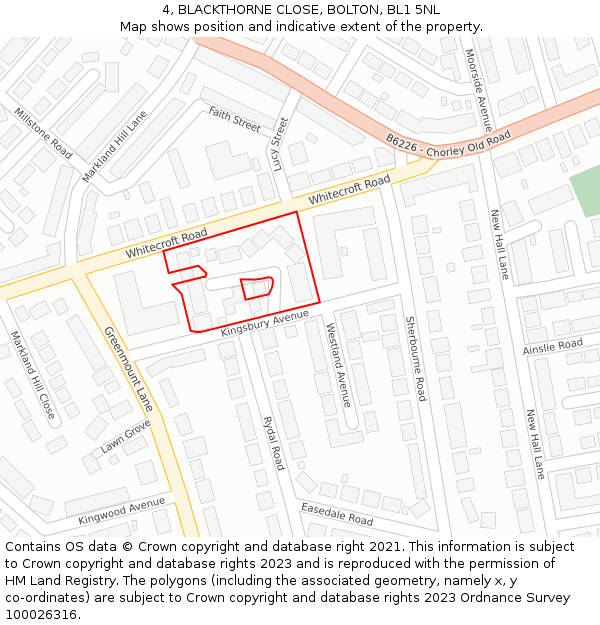 4, BLACKTHORNE CLOSE, BOLTON, BL1 5NL: Location map and indicative extent of plot