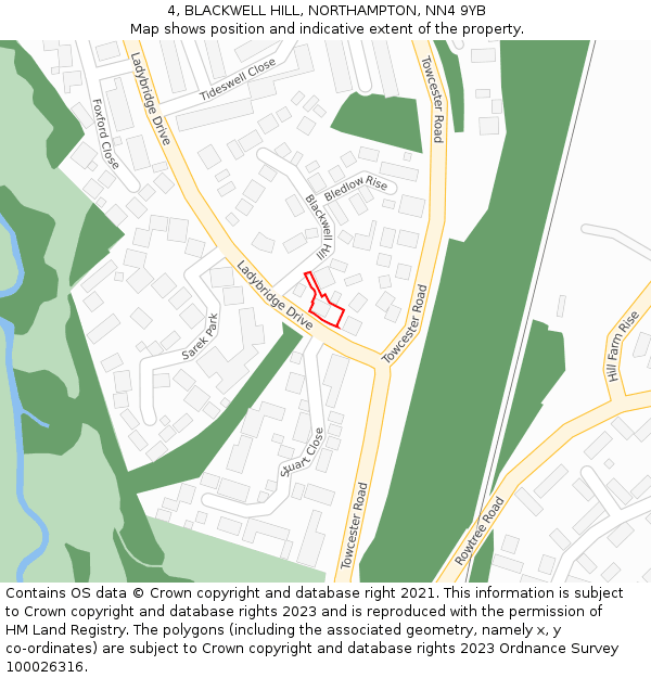 4, BLACKWELL HILL, NORTHAMPTON, NN4 9YB: Location map and indicative extent of plot