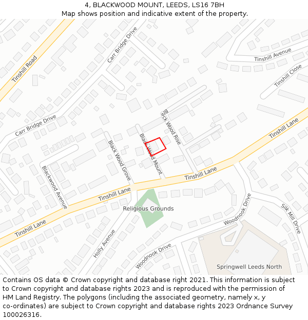 4, BLACKWOOD MOUNT, LEEDS, LS16 7BH: Location map and indicative extent of plot