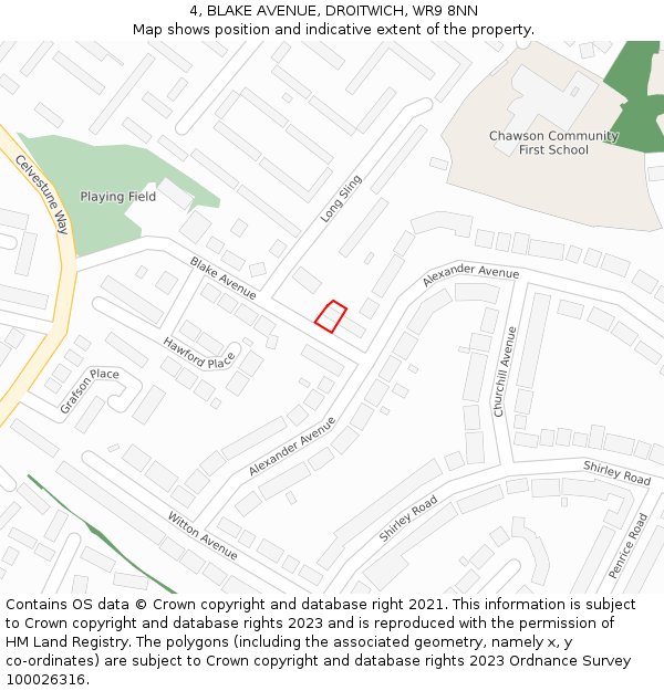 4, BLAKE AVENUE, DROITWICH, WR9 8NN: Location map and indicative extent of plot