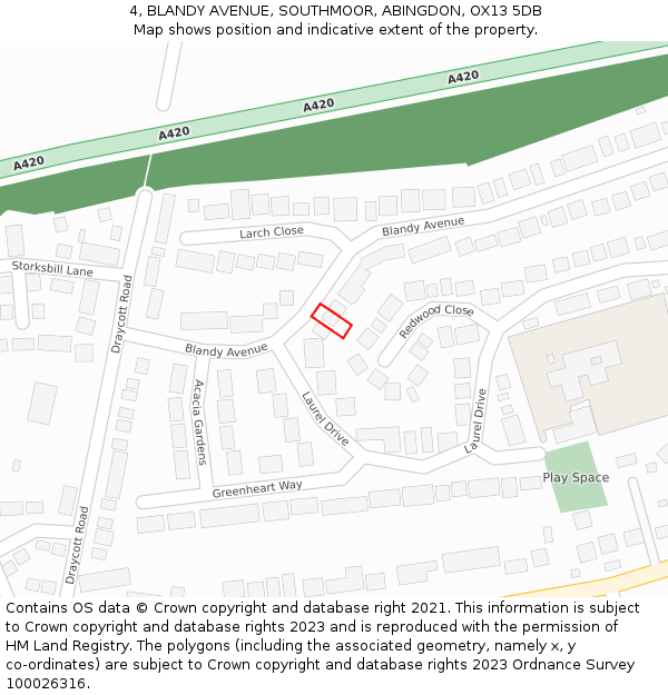 4, BLANDY AVENUE, SOUTHMOOR, ABINGDON, OX13 5DB: Location map and indicative extent of plot