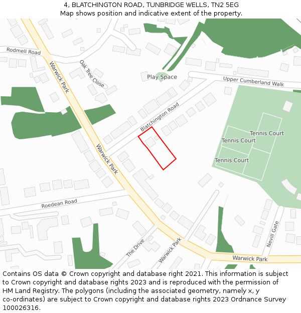 4, BLATCHINGTON ROAD, TUNBRIDGE WELLS, TN2 5EG: Location map and indicative extent of plot