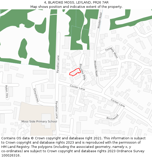 4, BLAYDIKE MOSS, LEYLAND, PR26 7AR: Location map and indicative extent of plot