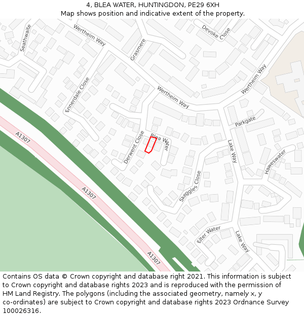 4, BLEA WATER, HUNTINGDON, PE29 6XH: Location map and indicative extent of plot