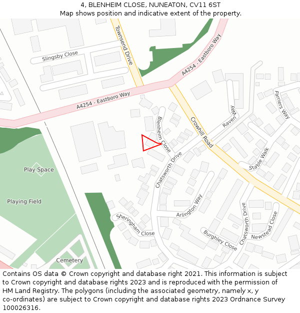 4, BLENHEIM CLOSE, NUNEATON, CV11 6ST: Location map and indicative extent of plot