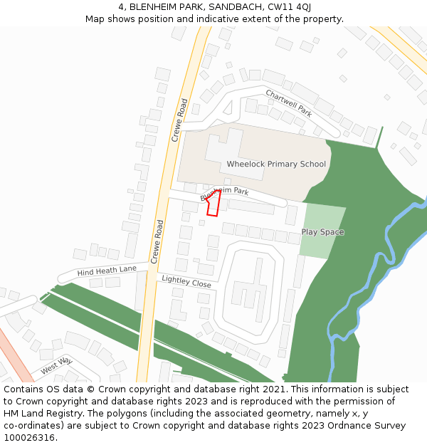 4, BLENHEIM PARK, SANDBACH, CW11 4QJ: Location map and indicative extent of plot