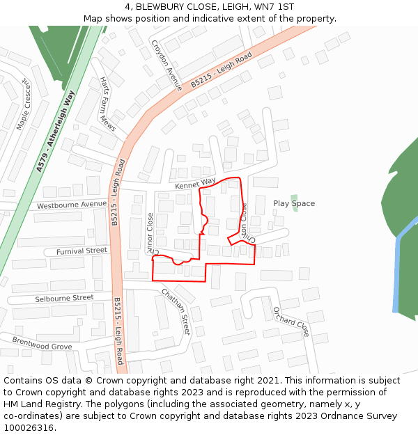 4, BLEWBURY CLOSE, LEIGH, WN7 1ST: Location map and indicative extent of plot