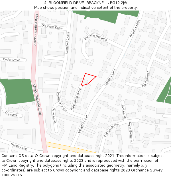 4, BLOOMFIELD DRIVE, BRACKNELL, RG12 2JW: Location map and indicative extent of plot