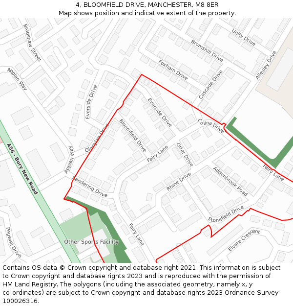 4, BLOOMFIELD DRIVE, MANCHESTER, M8 8ER: Location map and indicative extent of plot