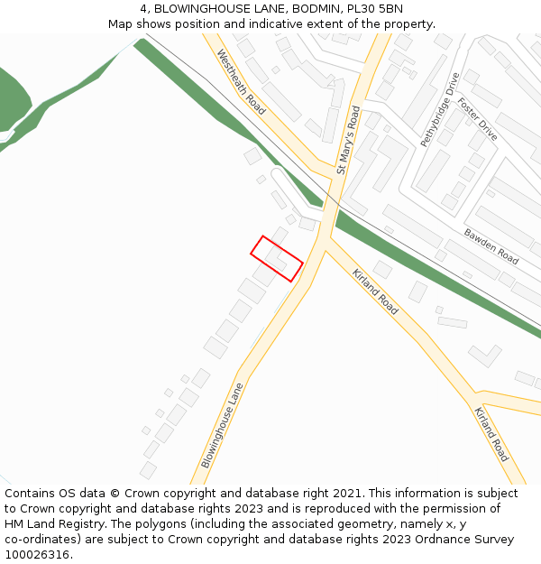 4, BLOWINGHOUSE LANE, BODMIN, PL30 5BN: Location map and indicative extent of plot