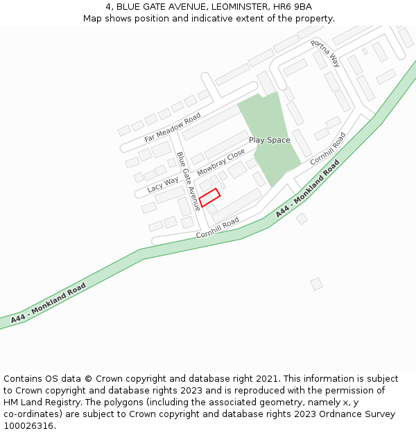 4, BLUE GATE AVENUE, LEOMINSTER, HR6 9BA: Location map and indicative extent of plot