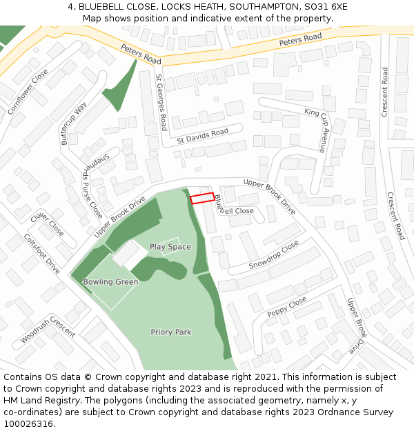 4, BLUEBELL CLOSE, LOCKS HEATH, SOUTHAMPTON, SO31 6XE: Location map and indicative extent of plot