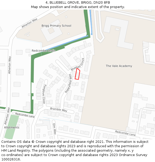 4, BLUEBELL GROVE, BRIGG, DN20 8FB: Location map and indicative extent of plot