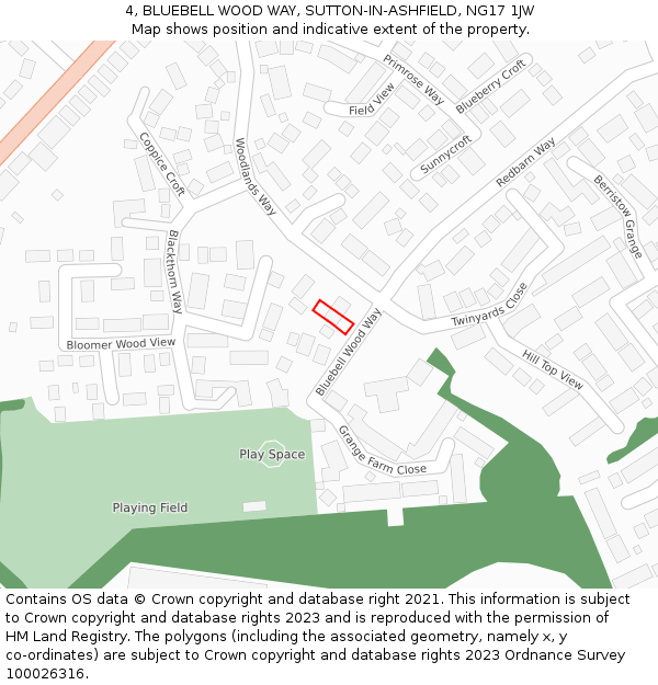 4, BLUEBELL WOOD WAY, SUTTON-IN-ASHFIELD, NG17 1JW: Location map and indicative extent of plot