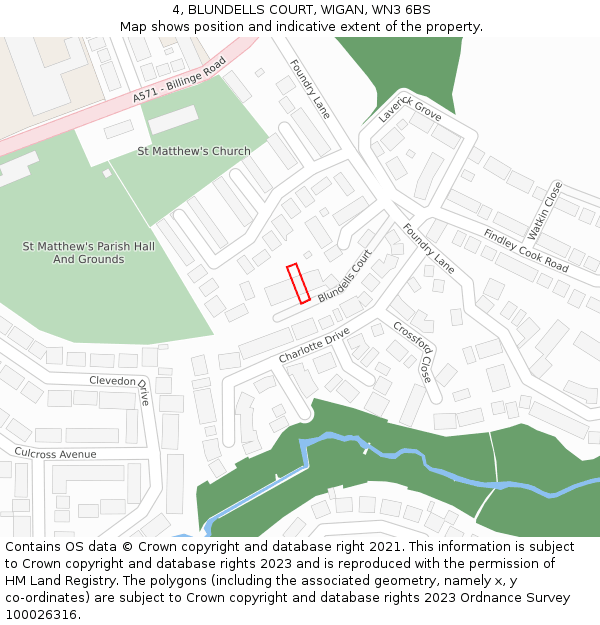 4, BLUNDELLS COURT, WIGAN, WN3 6BS: Location map and indicative extent of plot