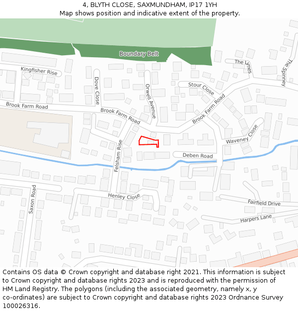 4, BLYTH CLOSE, SAXMUNDHAM, IP17 1YH: Location map and indicative extent of plot