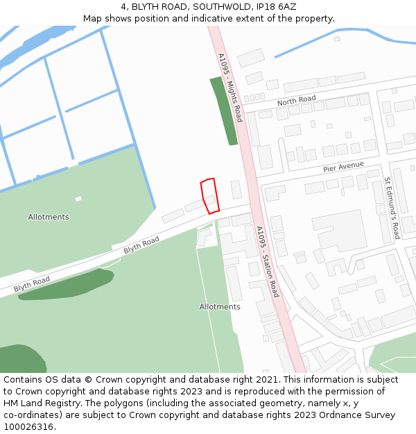 4, BLYTH ROAD, SOUTHWOLD, IP18 6AZ: Location map and indicative extent of plot
