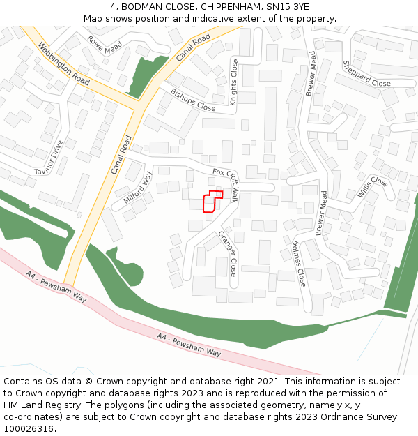 4, BODMAN CLOSE, CHIPPENHAM, SN15 3YE: Location map and indicative extent of plot