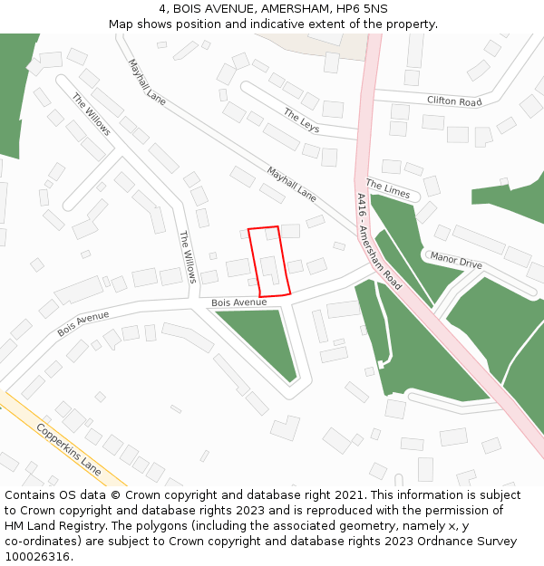 4, BOIS AVENUE, AMERSHAM, HP6 5NS: Location map and indicative extent of plot