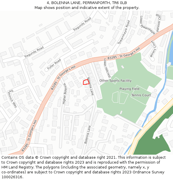 4, BOLENNA LANE, PERRANPORTH, TR6 0LB: Location map and indicative extent of plot