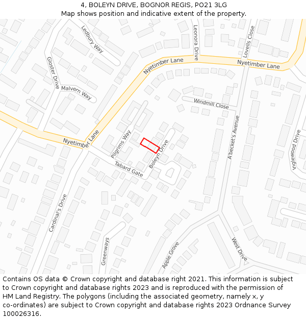 4, BOLEYN DRIVE, BOGNOR REGIS, PO21 3LG: Location map and indicative extent of plot