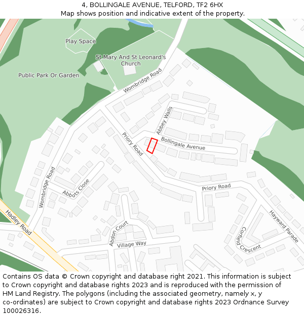 4, BOLLINGALE AVENUE, TELFORD, TF2 6HX: Location map and indicative extent of plot