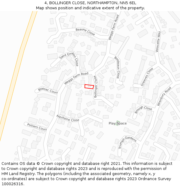 4, BOLLINGER CLOSE, NORTHAMPTON, NN5 6EL: Location map and indicative extent of plot