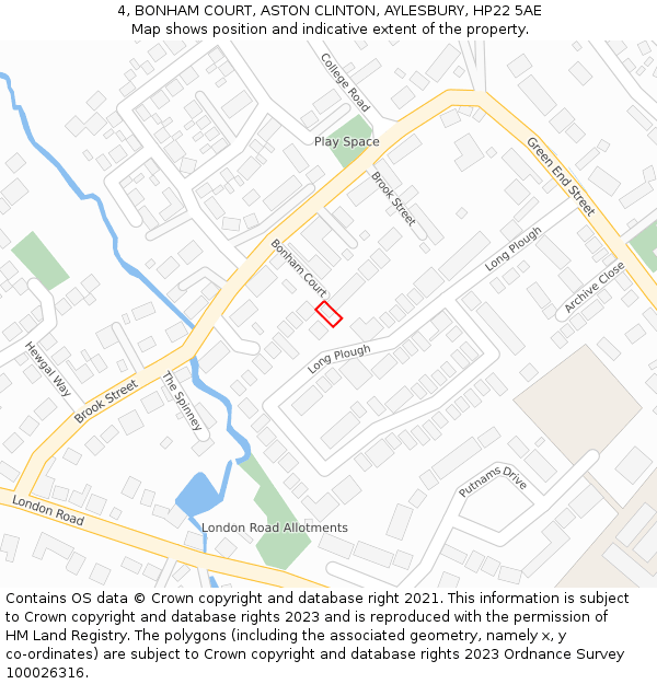 4, BONHAM COURT, ASTON CLINTON, AYLESBURY, HP22 5AE: Location map and indicative extent of plot