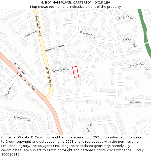 4, BONHAM PLACE, CARTERTON, OX18 1EA: Location map and indicative extent of plot